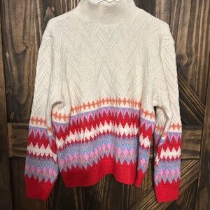 St. John's Bay Cream and Red Cowl Neck Sweater